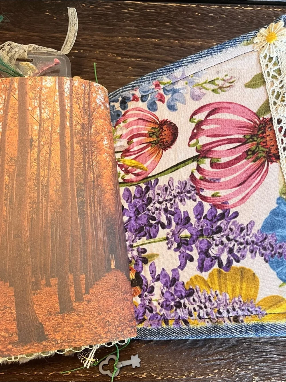 Nature Junk Journal Denim Butterfly Bird Floral Softcover 3 Sig Decorated - Picture 14 of 16
